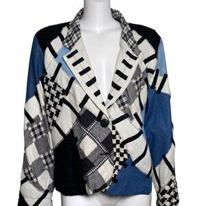 Vintage Sandy Starkman Silk Blend Blazer Jacket Womens M Patchwork Boho Artsy